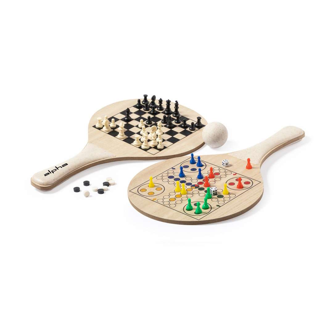 Set de Palas de Playa con Juegos de Mesa Integrados en Madera