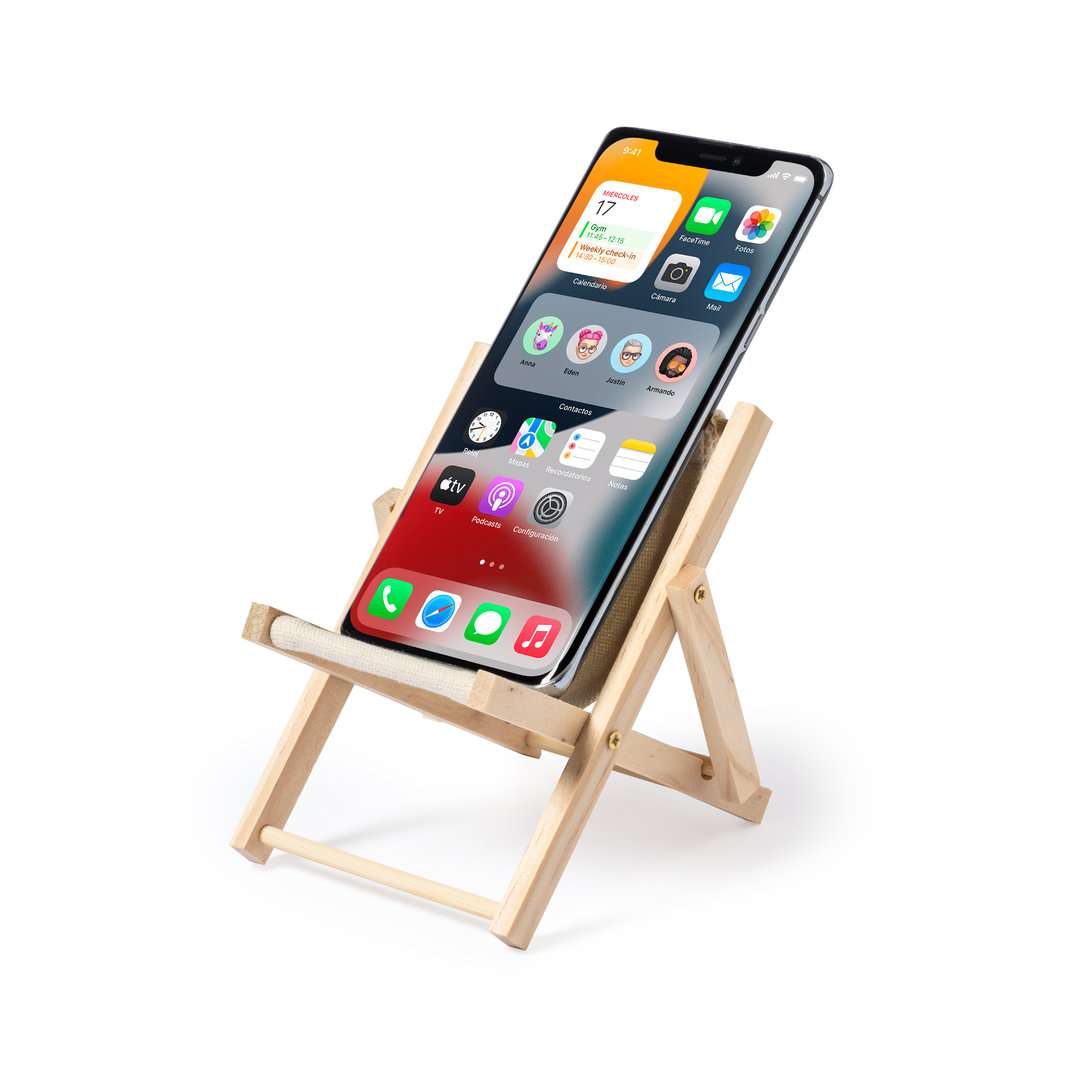 Soporte plegable para smartphone en madera y algodón natural