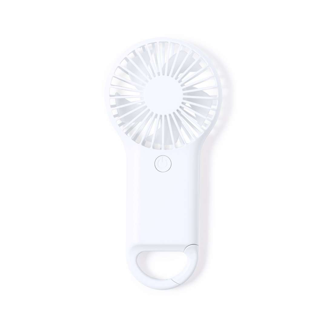 Ventilador portátil blanco con mosquetón y 2 velocidades