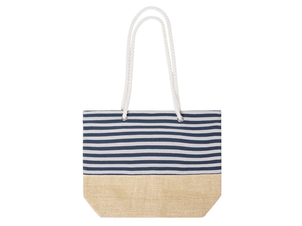 Bolsa de algodón y yute con diseño a rayas blancas y azules