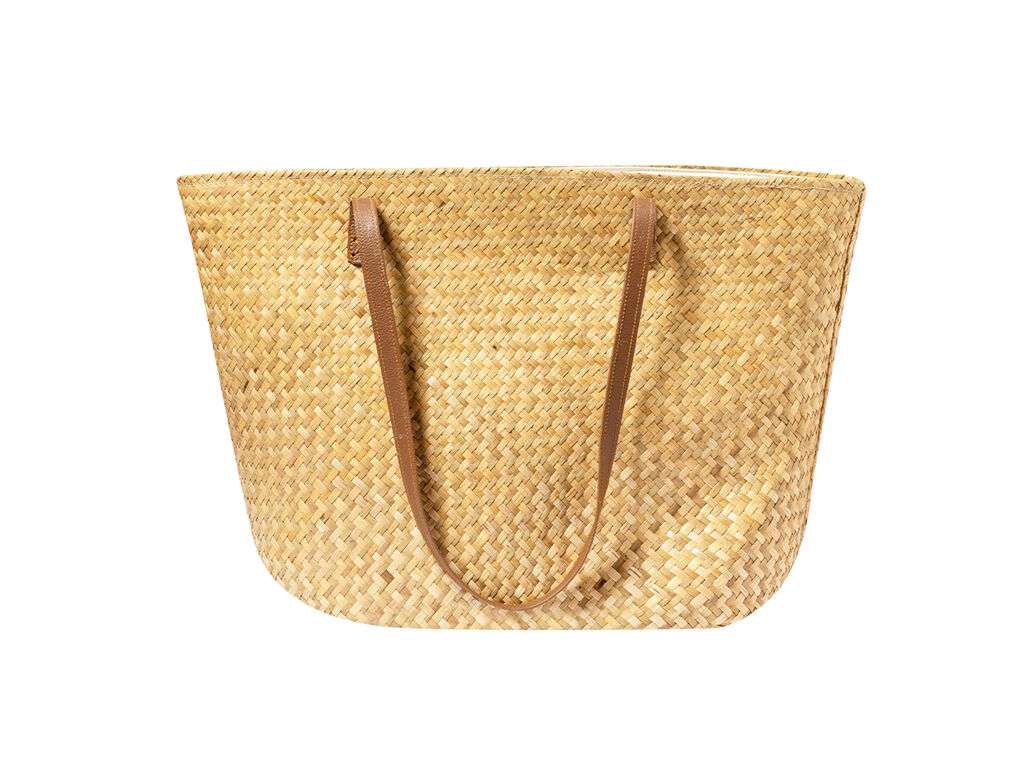Bolsa rectangular de paja con asas largas en polipiel, gran capacidad