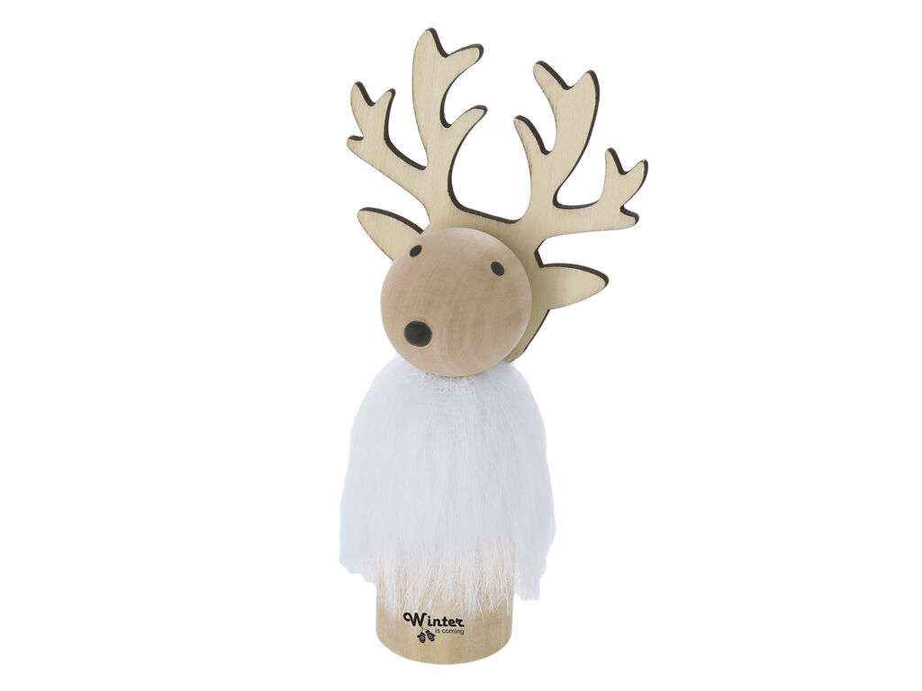 Adorno Navideño de Madera y Pelaje Blanco con Base Natural