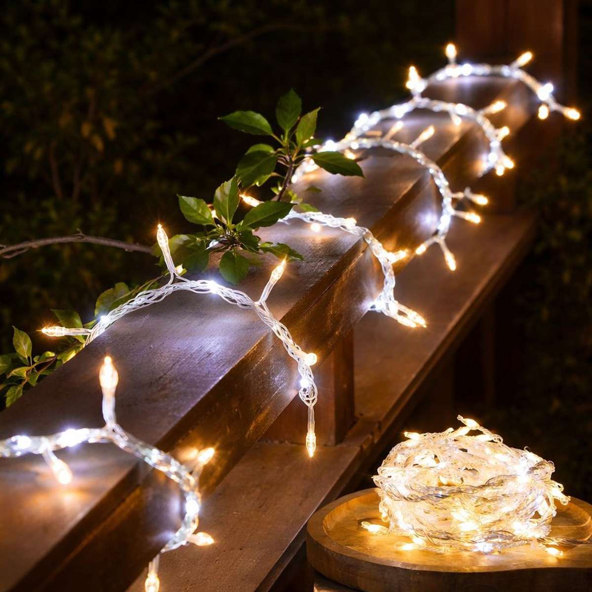 Guirnalda Luces Navidad 215 LED 3 m Blanco Cálido y Frío, Cable Transparente, Decoración Navideña