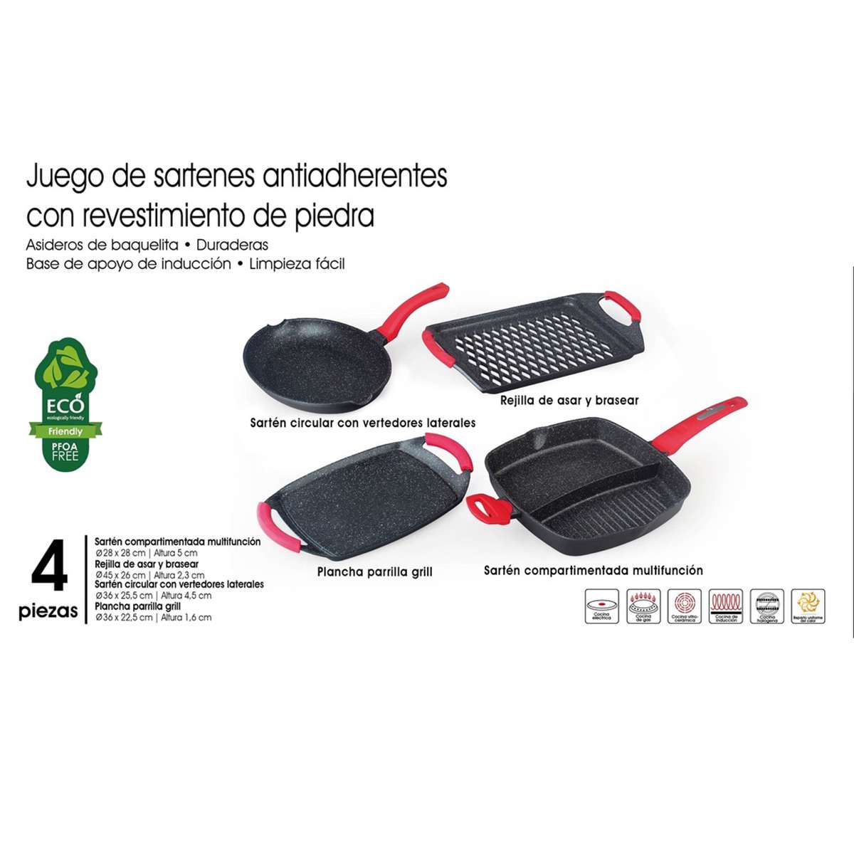 Juego de sartenes Almalux® con revestimiento de piedra - 4 piezas