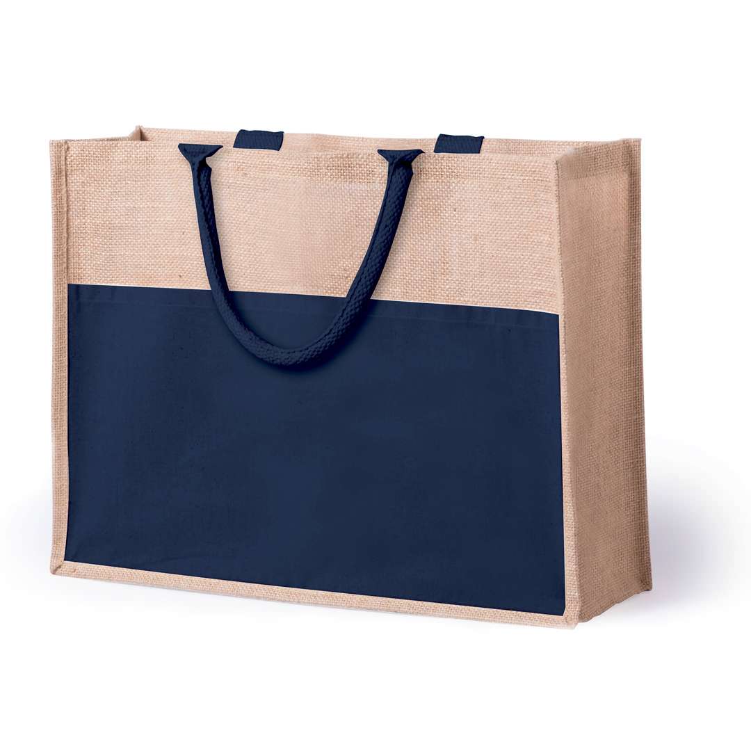 Bolsa de yute con bolsillo frontal y asas reforzadas blanca