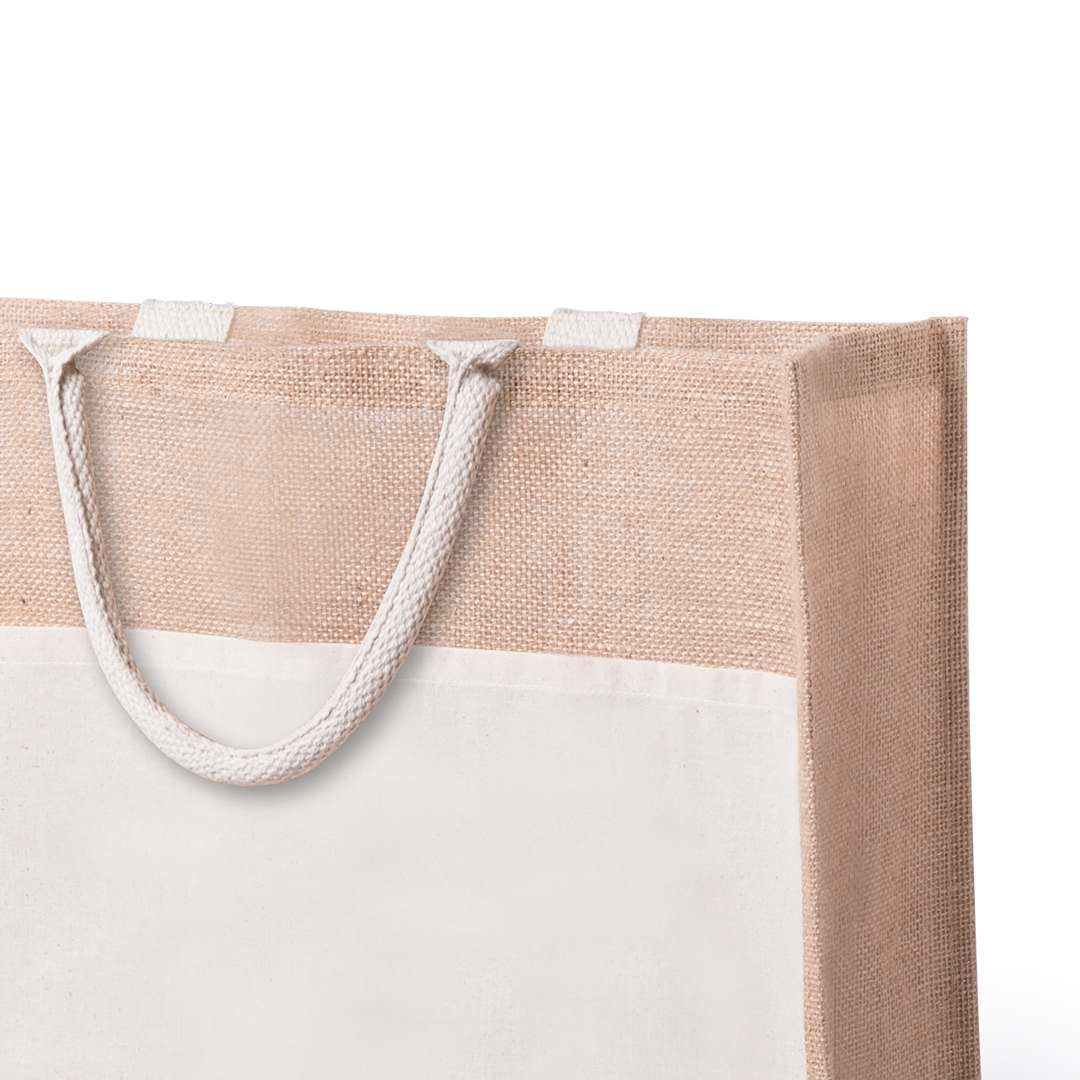 Bolsa de yute con bolsillo frontal y asas reforzadas blanca