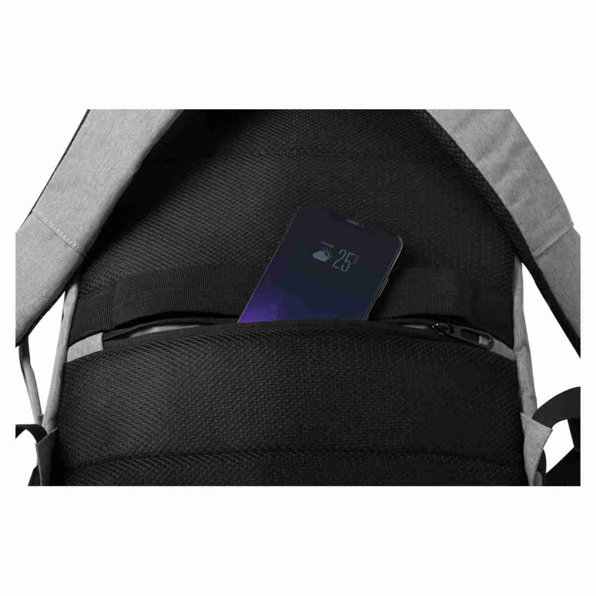 Mochila porta documentos Almalux® con bolsillo antirrobo y conexión USB para carga de dispositivos móviles
