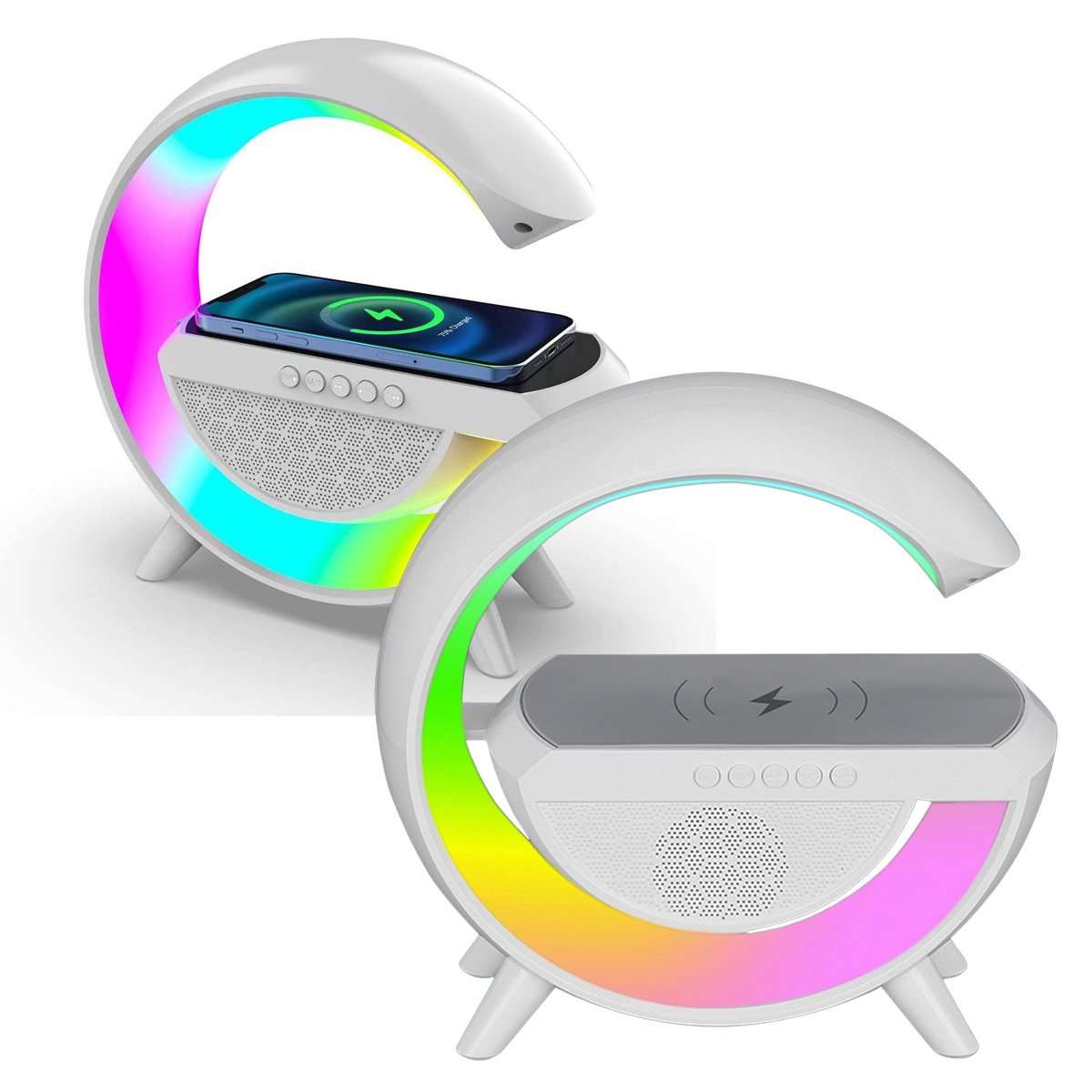 Altavoz Lámpara Bluetooth portátil Almalux® - Lámpara de mesa, Altavoz y cargador inalámbrico tipo G