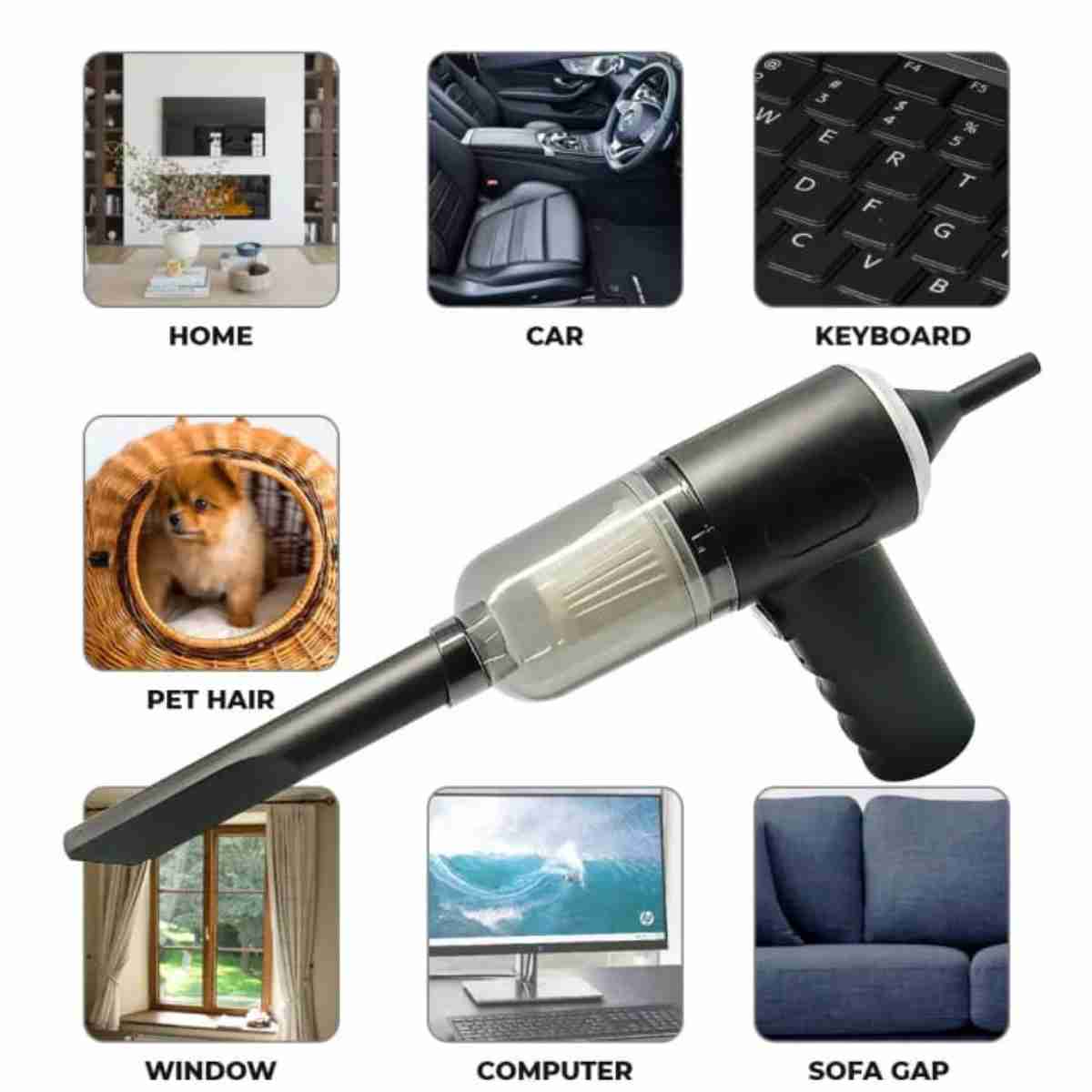 Aspiradora portátil Almalux® 3 en 1: soplador y aspirador inalámbrico de mano para la limpieza de automóviles y el hogar