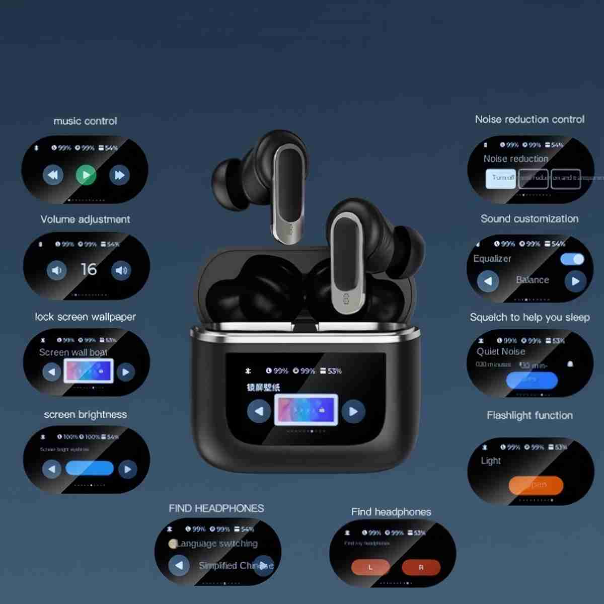 Auriculares Bluetooth Almalux® con Cancelación de ruido real (ANC) y Pantalla táctil inteligente para un control total