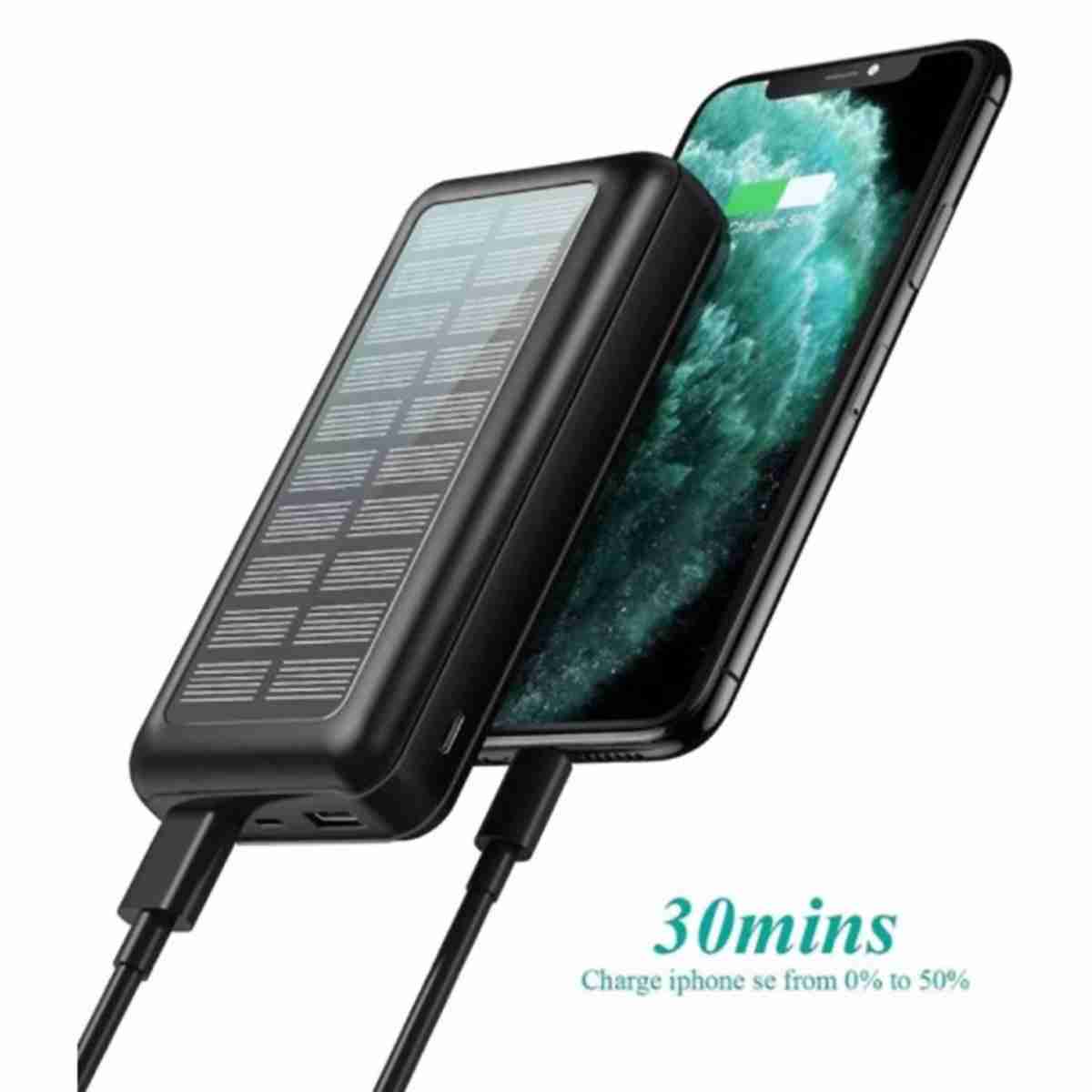 Batería PowerBank Solar Almalux® de 30000mAh - Cargador Solar Portátil Con Entradas Tipo C Y MicroUSB