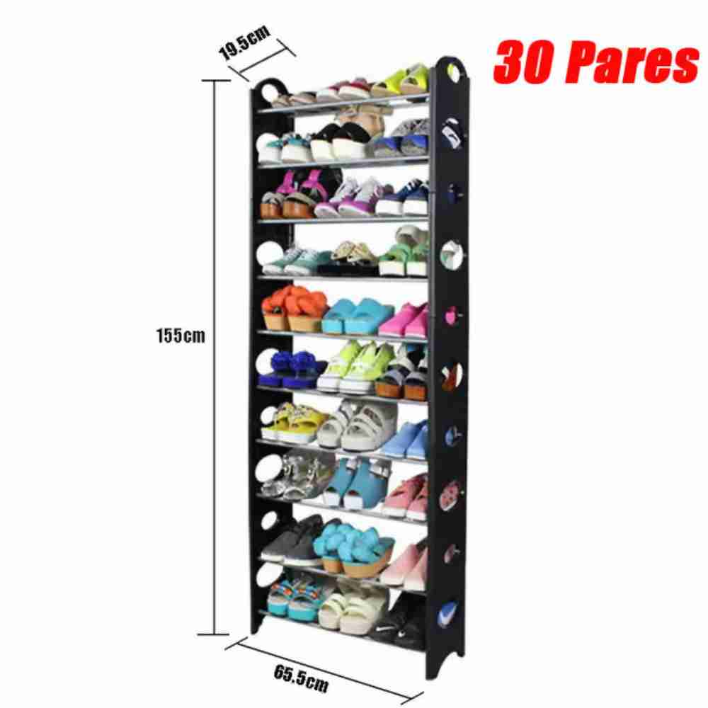 Zapatero organizador de hasta 30 pares Zapatillas Zapatos Sandalias Almalux® Negro y Acero