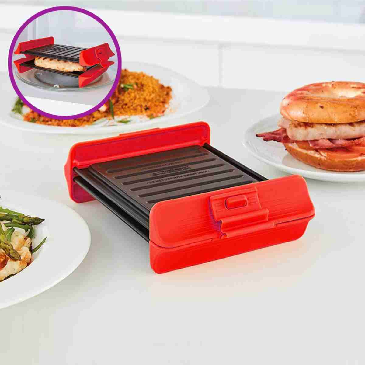 Mini plancha Grill para microondas de acero antiadherente de 26cm