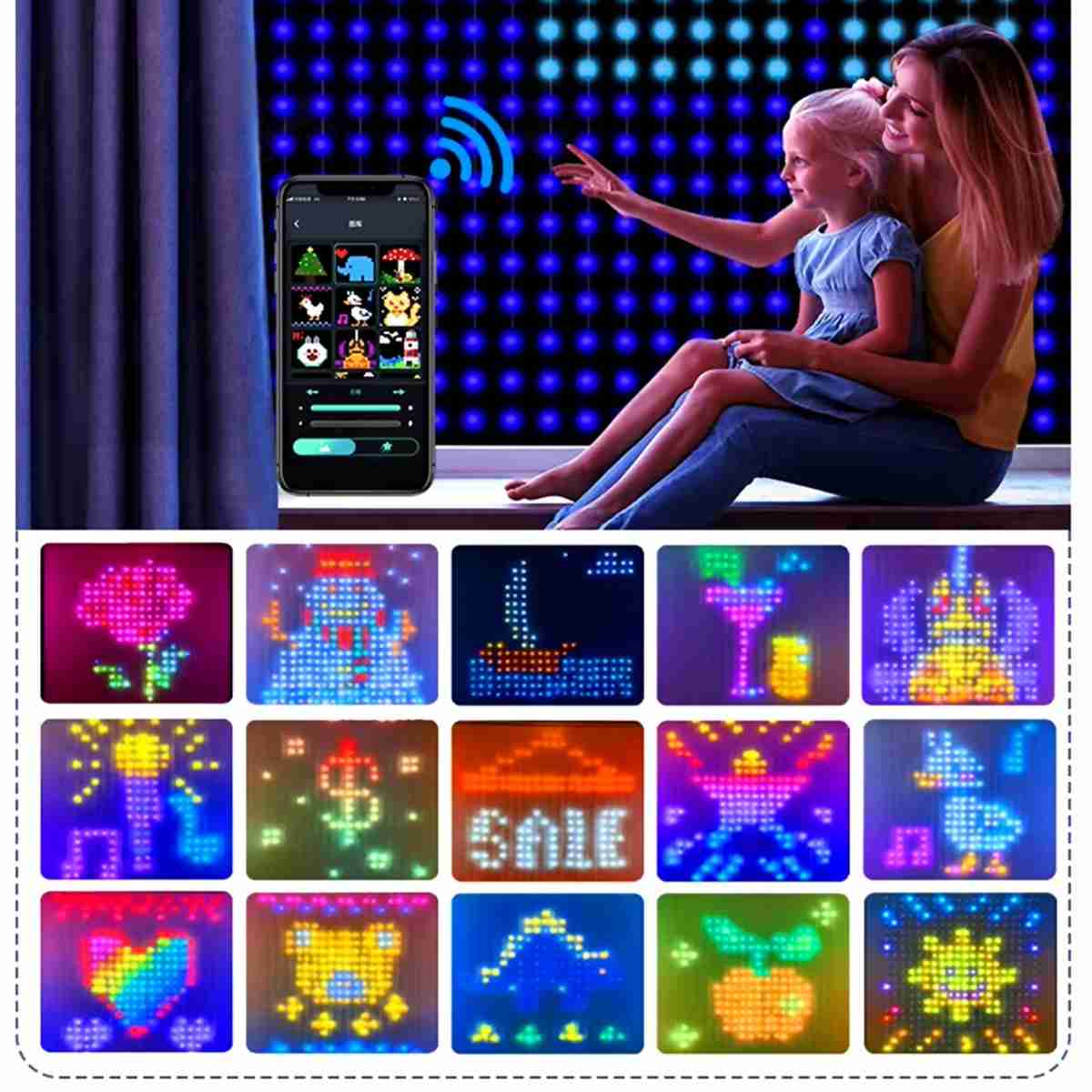 Cortina de luz LED Almalux® programable - Bluetooth - Iluminación RGB - Conexión USB - 160x160 cm
