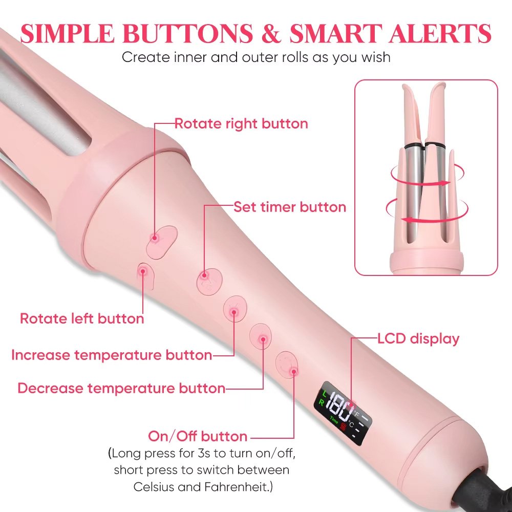 Rizador de pelo automático Almalux Curler con 4 ajustes de temperatura, sin daño