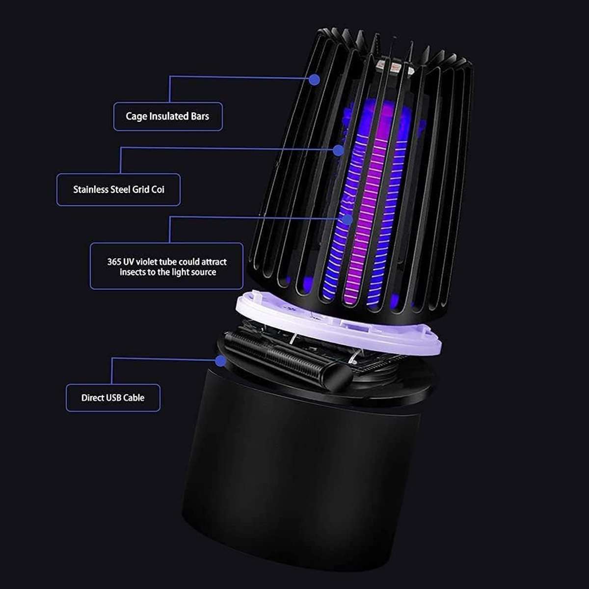Lámpara Mata Mosquitos Eléctrica Almalux® Recargable con Luz Nocturna LED, Trampa para Insectos Interior y Exterior