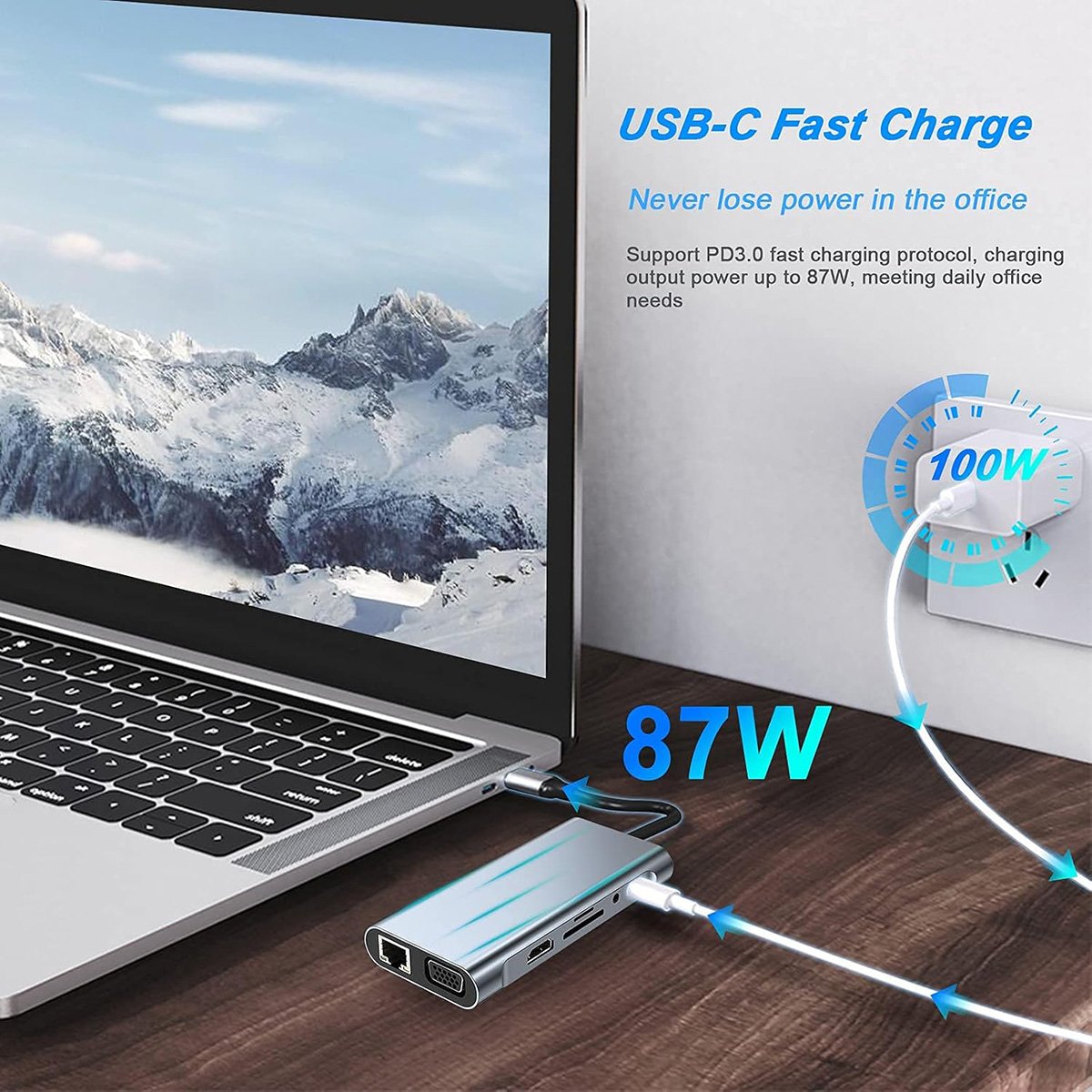 Adaptador Almalux HUB USB-C a HDTV 10 en 1, 4K HDMI, VGA, Puertos USB 3.0, PD, Gigabit Ethernet RJ45, Tarjetas SD/TF, Compatible con Dispositivos MacBook Pro/Air y TIPO-C