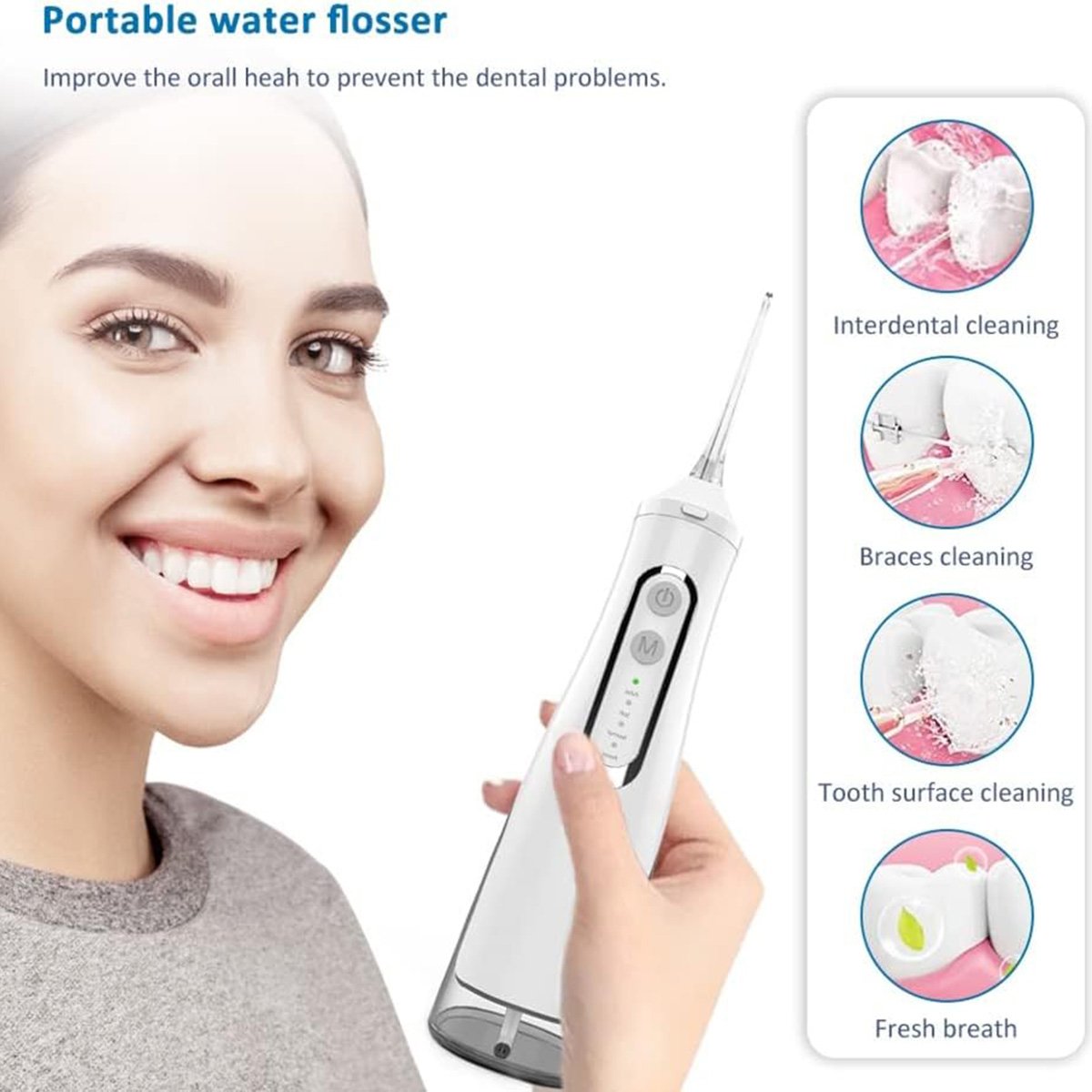 Irrigador Dental Almalux® Water Flosser – Limpieza Profunda, Tanque de 300ML, Inalámbrico y Resistente al Agua IPX7