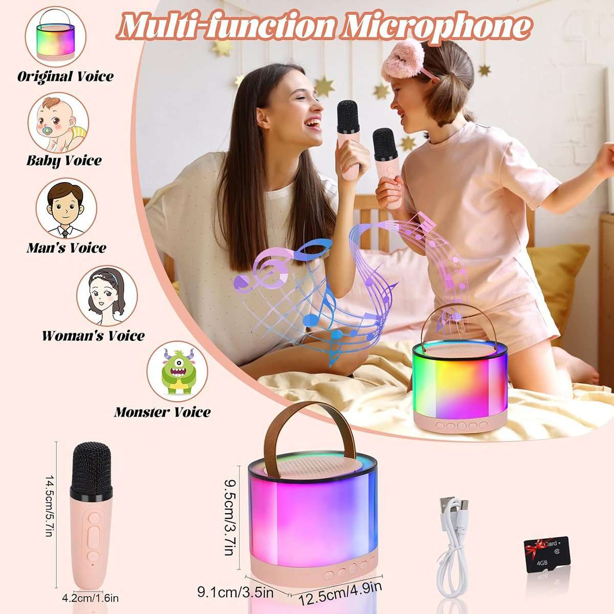 Altavoz portátil de Karaoke Almalux® con un micrófono - con Luces LED y Efectos de Cambio de Voz