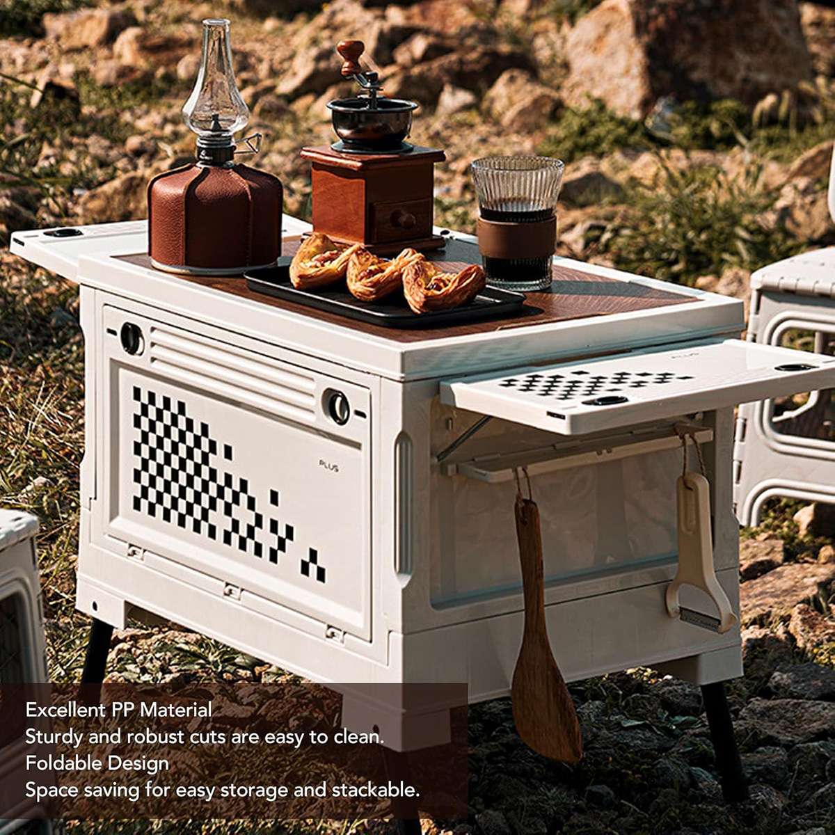Mesa / Caja de Almacenaje Plegable Multifuncional Almalux® de 56L con Apertura en 4 Direcciones, para camping, hogar, coche, caravana y organización diaria