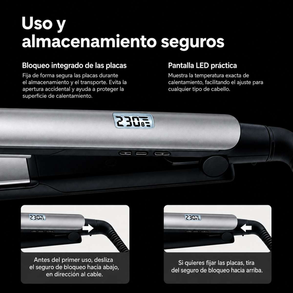 Plancha de Pelo Profesional Almalux® HLQ-006 - Placas Cerámicas 3D, Control Digital con Pantalla LED (150°C - 230°C), Calentamiento Rápido en 30s para Queratina, Nanoplastia, Alisado y Ondas