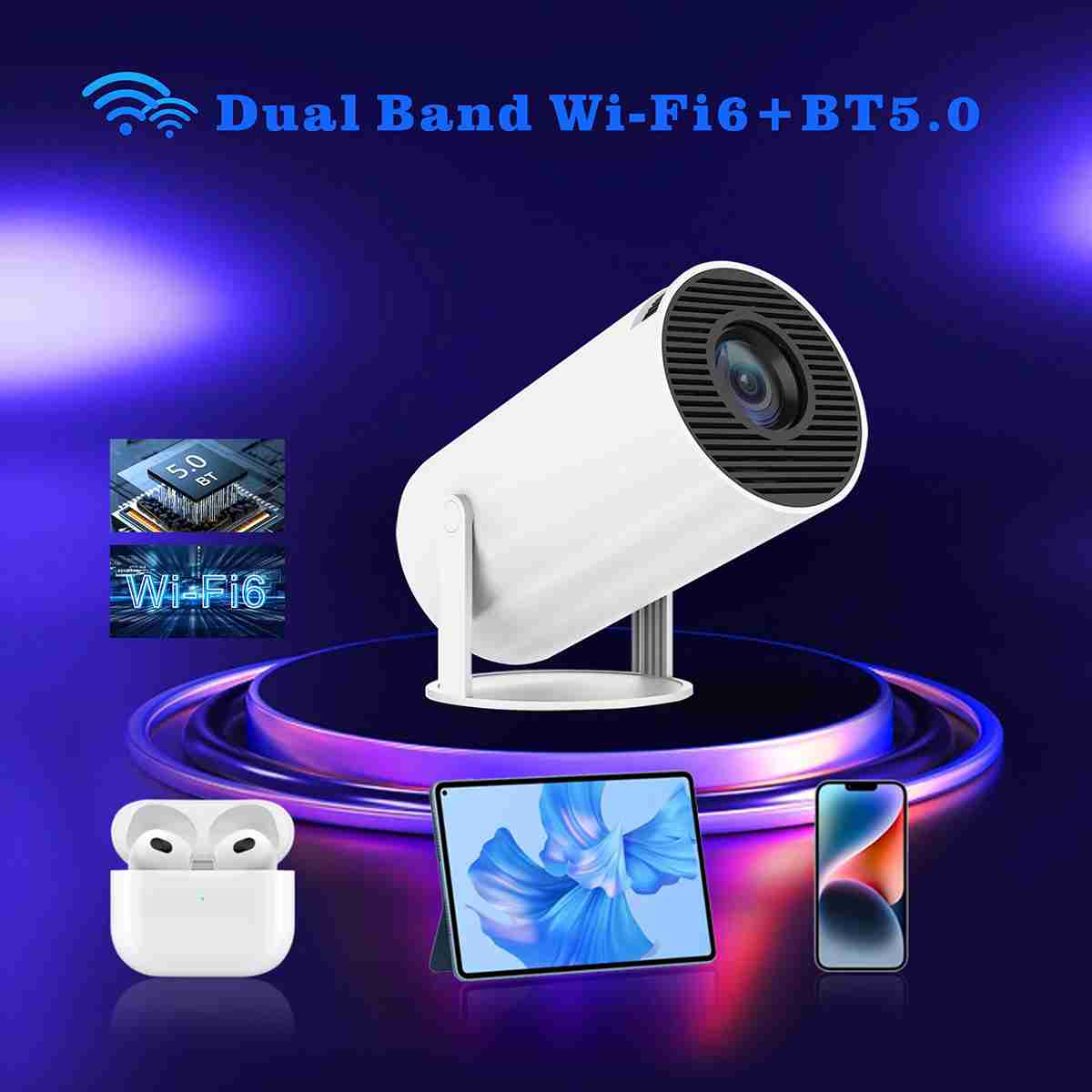 Almalux® Mini Proyector Portátil 4K con Android integrado - WiFi 6 - Bluetooth 5 - pantalla de 130 pulgadas - Cine en casa