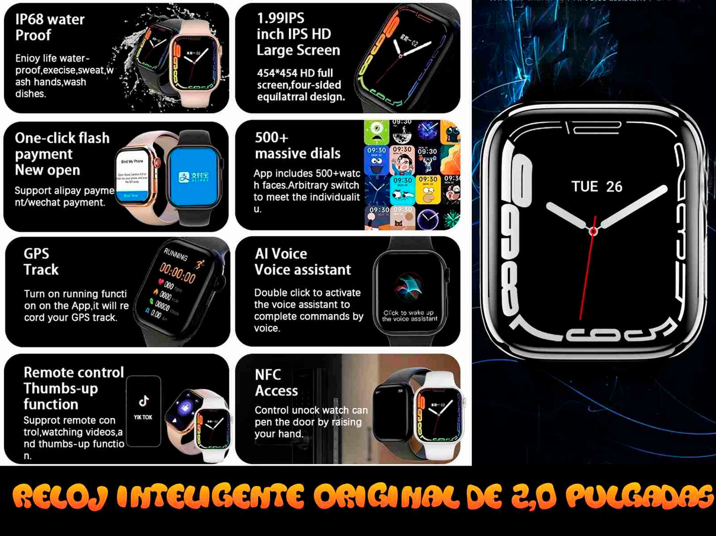 Smartwatch llamadas frecuencia cardíaca presión arterial Blanco