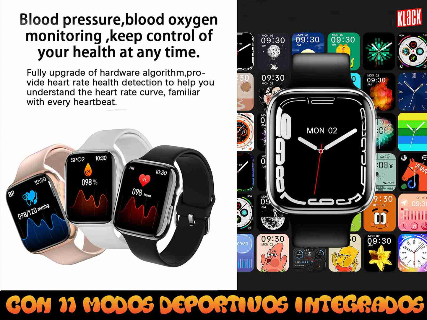 Smartwatch llamadas frecuencia cardíaca presión arterial Blanco