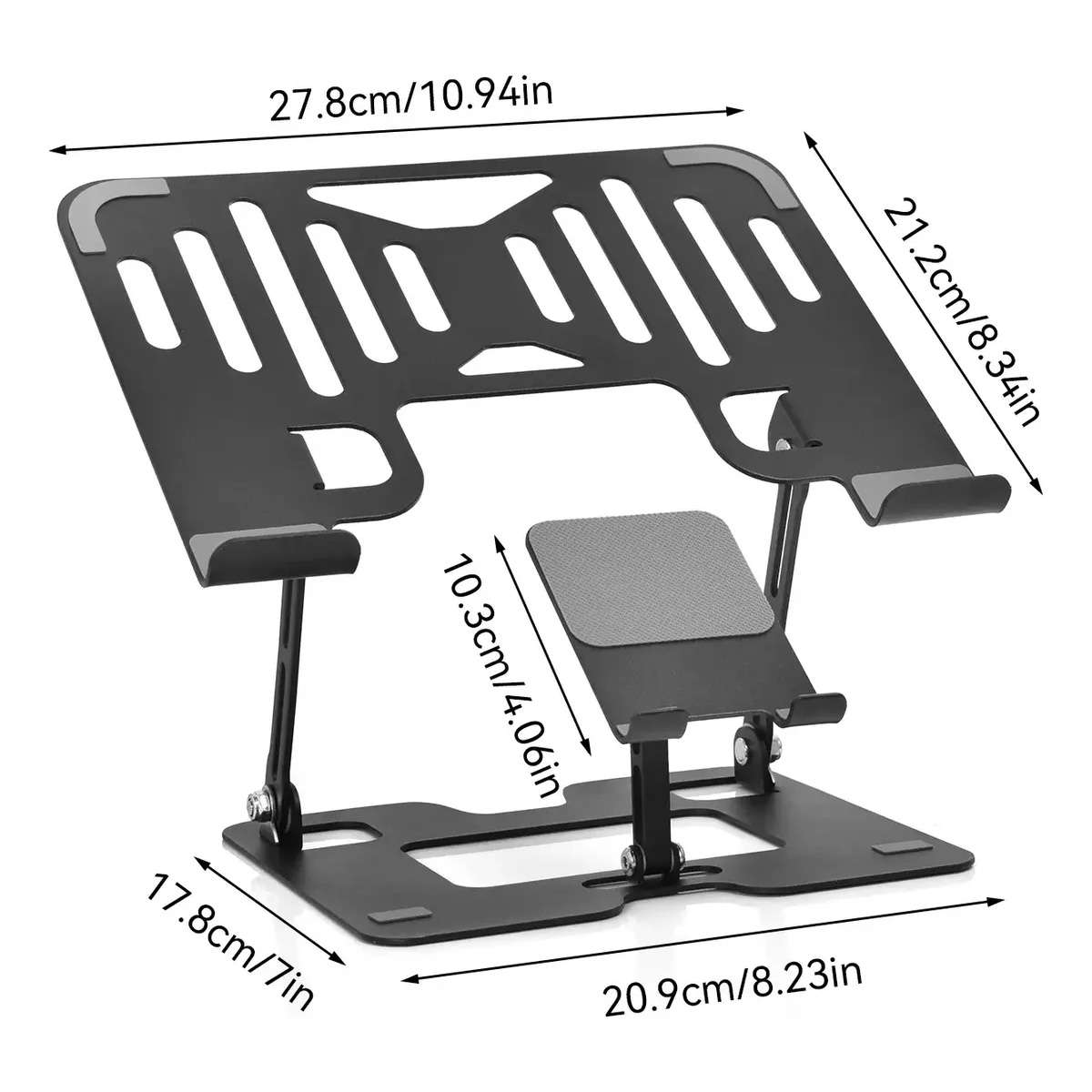 Soporte Metálico para Ordenador portátil y Teléfono Almalux® FP-L05 - Ajustable, Giratorio 360° y Plegable