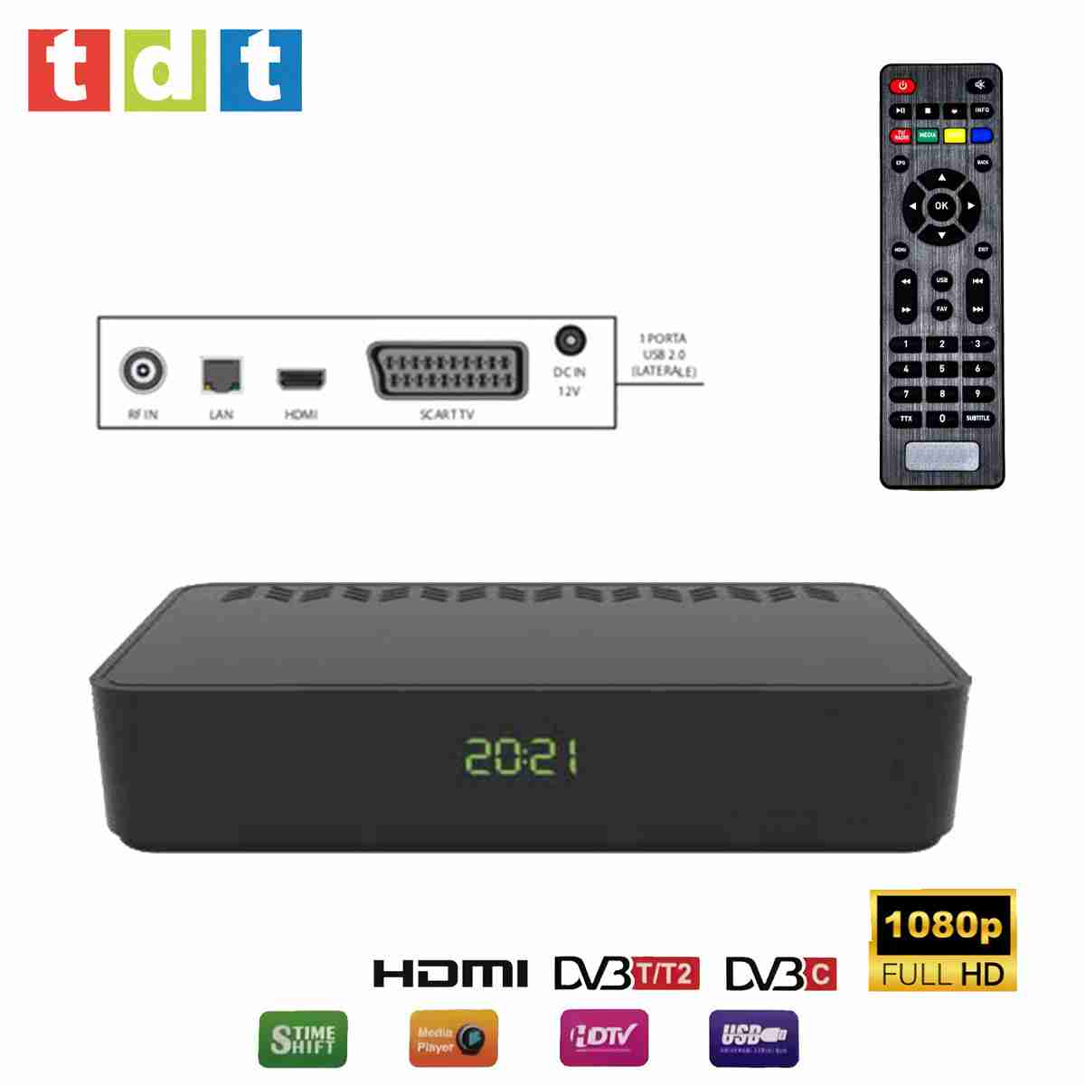 Receptor TDT HD Almalux® RICD1218 Sintonizador DVB-T2 - USB - HDMI - EUROCONECTOR - LAN