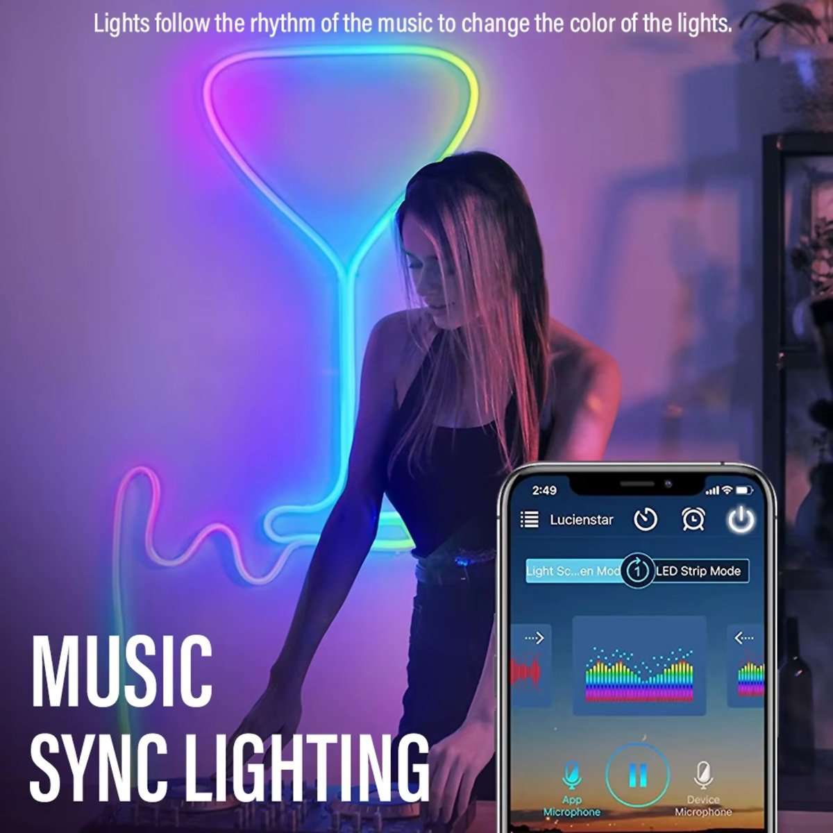 Tira de Luces LED de Neón Inteligentes Almalux® de 5 Metros – Iluminación Personalizada y Sincronización Musical