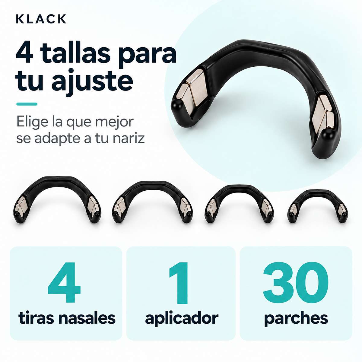 Tiras Nasales Magnéticas Almalux®, Dilatador Nasal Externo para Deporte y Descanso, 4 Tallas, 1 Aplicador y 30 Parches Adhesivos