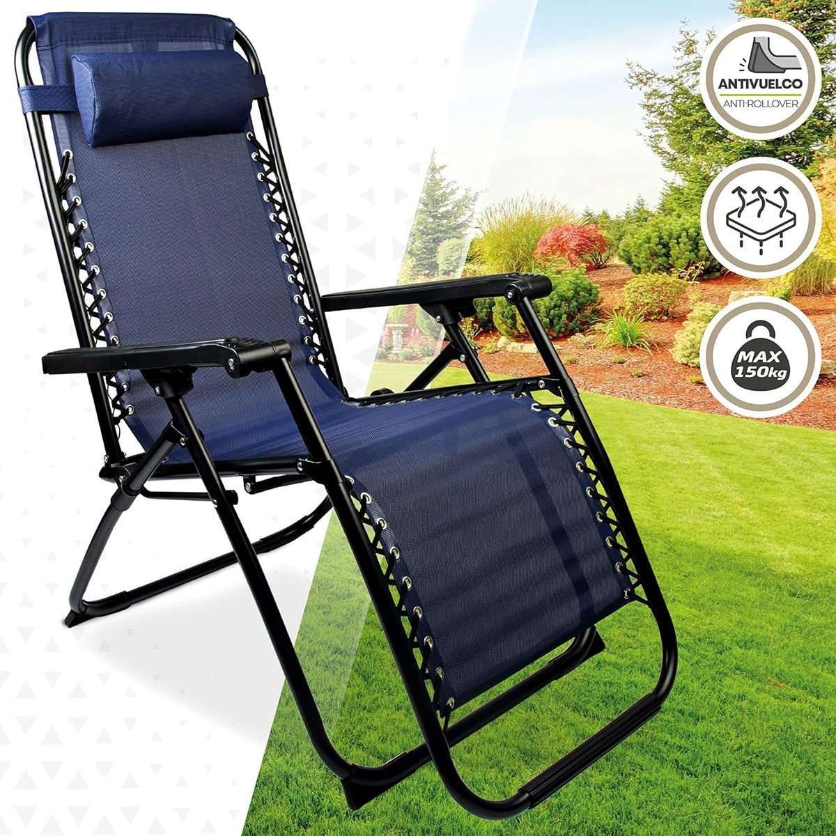 Tumbona de playa, Jardín, Piscina Almalux® Zero Gravity reclinable y plegable, de gravedad cero