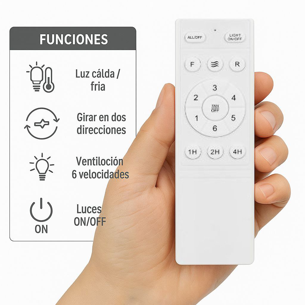 Ventilador de Techo Almalux® con Luz LED - Aspas retráctiles de 106 cm - Silencioso - Función Frío-Calor