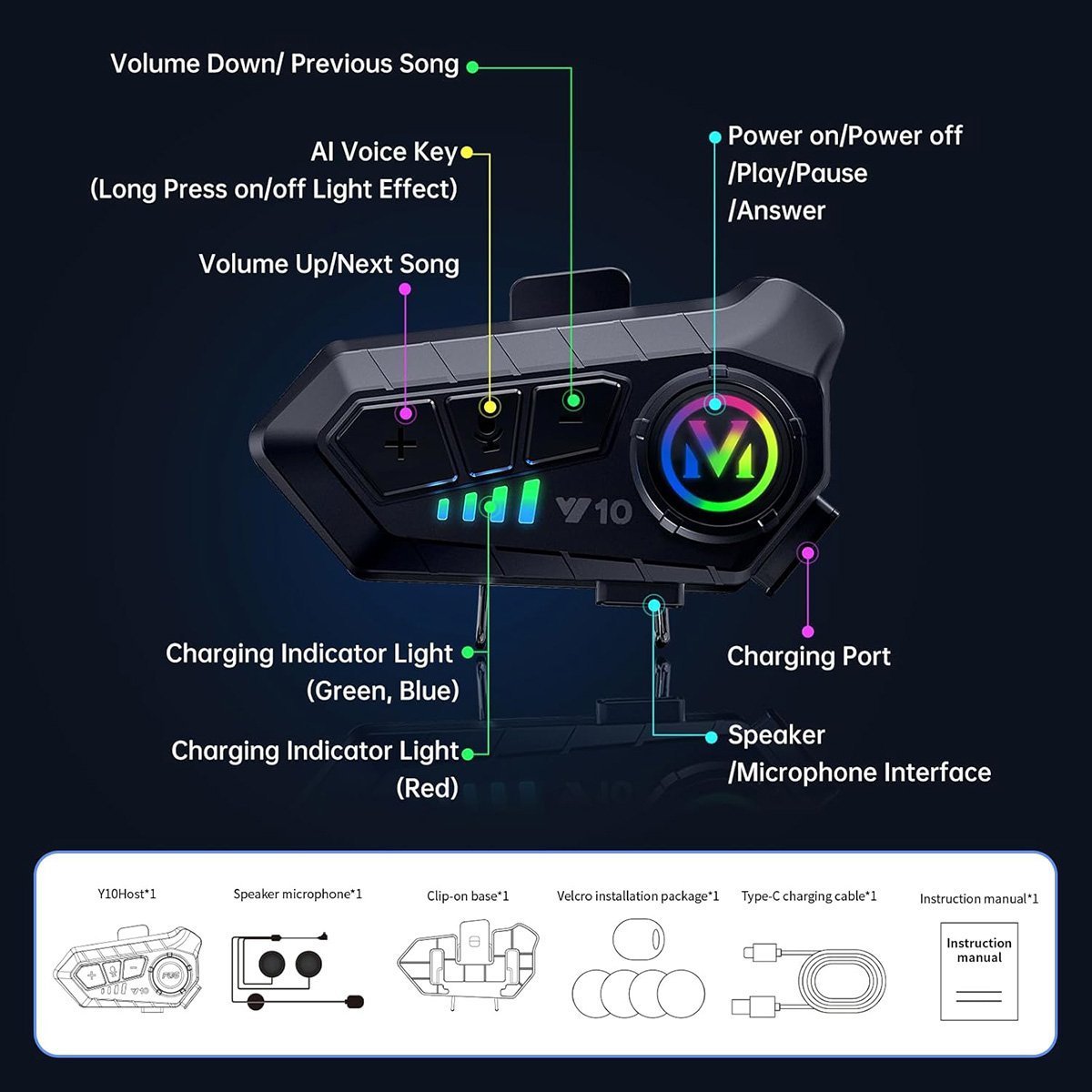 Auricular Intercomunicador para Moto Almalux Y10 – Comunicación Bluetooth 5.3, Resistencia IPX6 y Sonido Hi-Fi