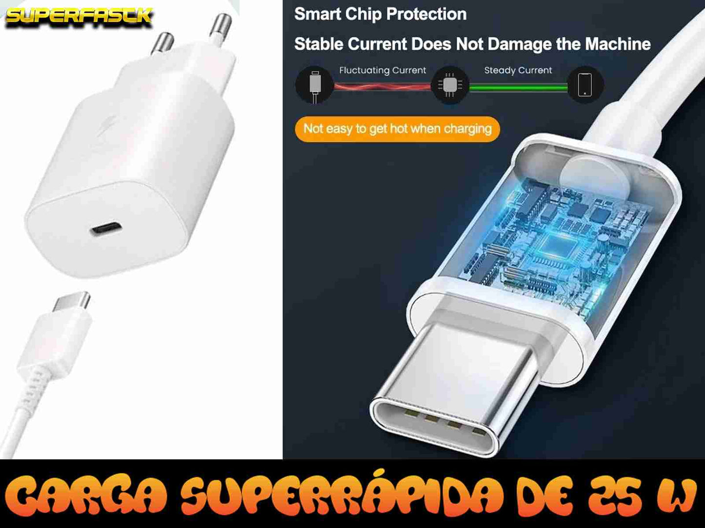 Cargador Super Rápido Tipo C 1 - 5M Cable C to C 25W