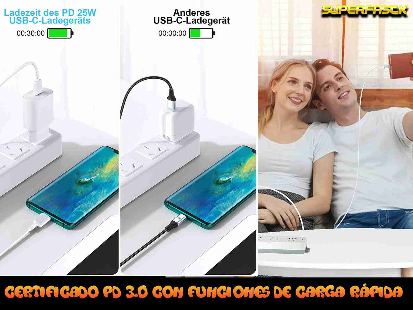 Cargador Super Rápido Tipo C 1 - 5M Cable C to C 25W