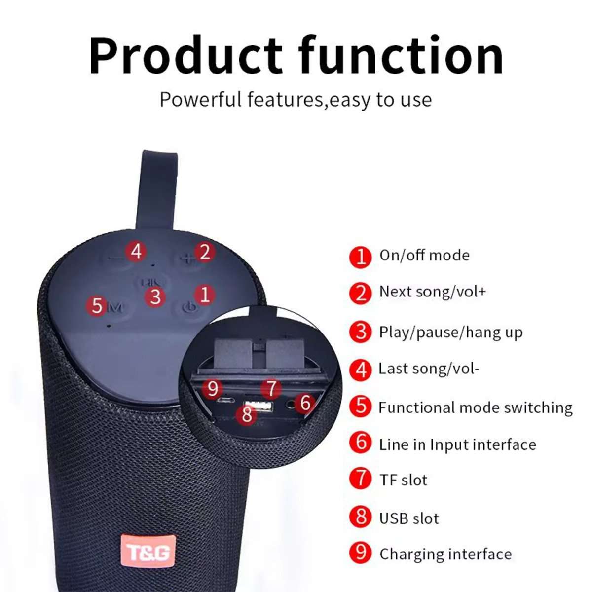 Altavoz Bluetooth inalámbrico Portátil T&G 113A Compatible todos teléfonos y dispositivos Bluetooth