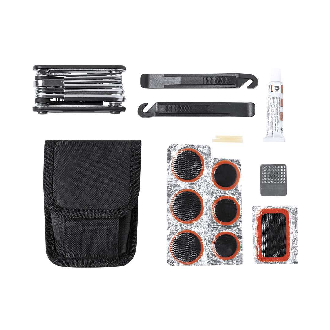 Kit de reparación para bici con 14 accesorios en estuche resistente