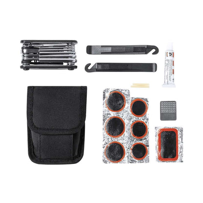 Kit de reparación para bici con 14 accesorios en estuche resistente