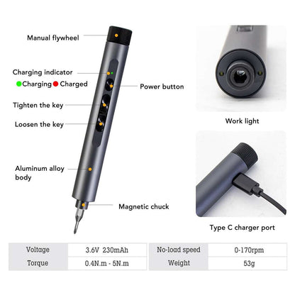 Conjunto de Herramientas de Reparación con Destornillador Eléctrico Inalámbrico USB Tipo-C - 124 en 1
