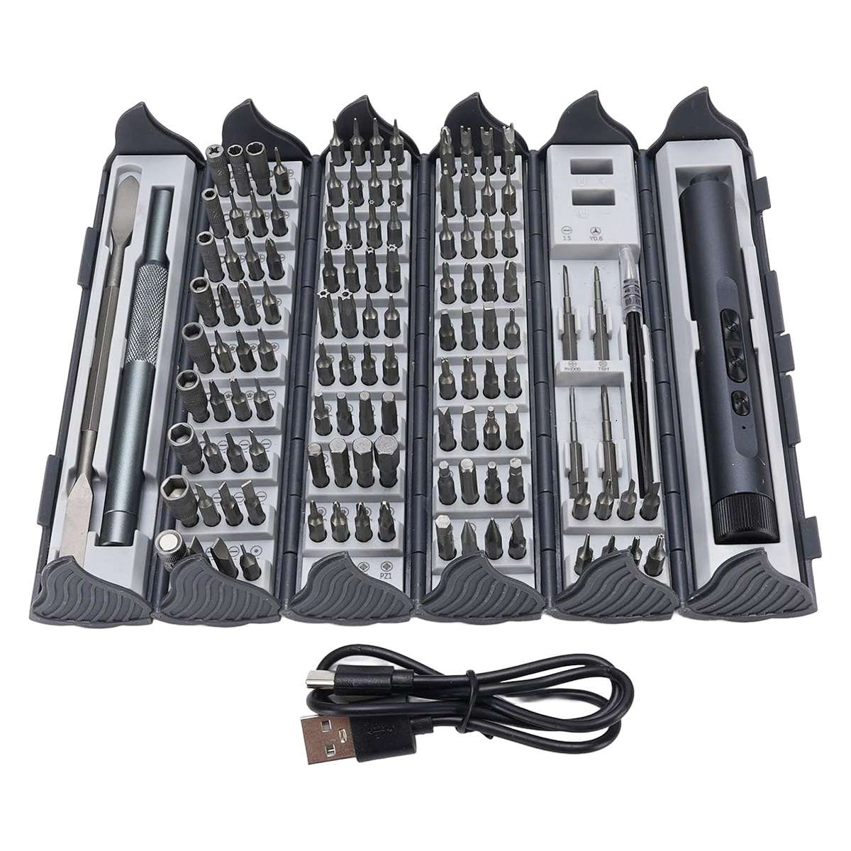 Conjunto de Herramientas de Reparación con Destornillador Eléctrico Inalámbrico USB Tipo-C - 124 en 1