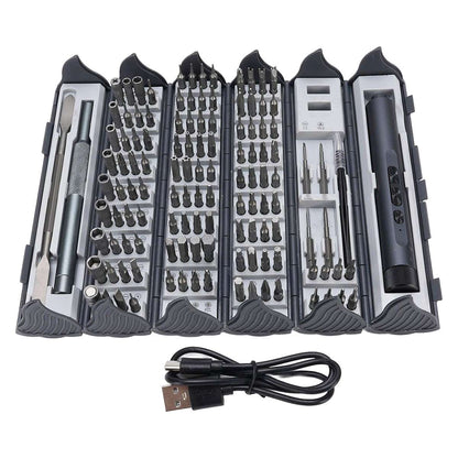 Conjunto de Herramientas de Reparación con Destornillador Eléctrico Inalámbrico USB Tipo-C - 124 en 1