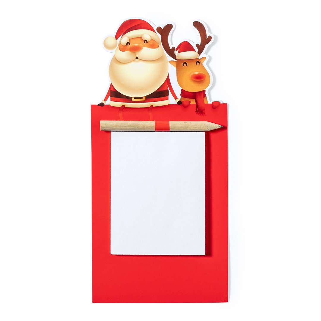 Imán con bloc de notas navideño y lápiz de madera – Papá Noel y Reno