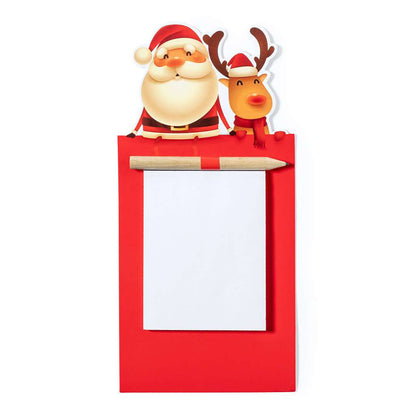 Imán con bloc de notas navideño y lápiz de madera – Papá Noel y Reno