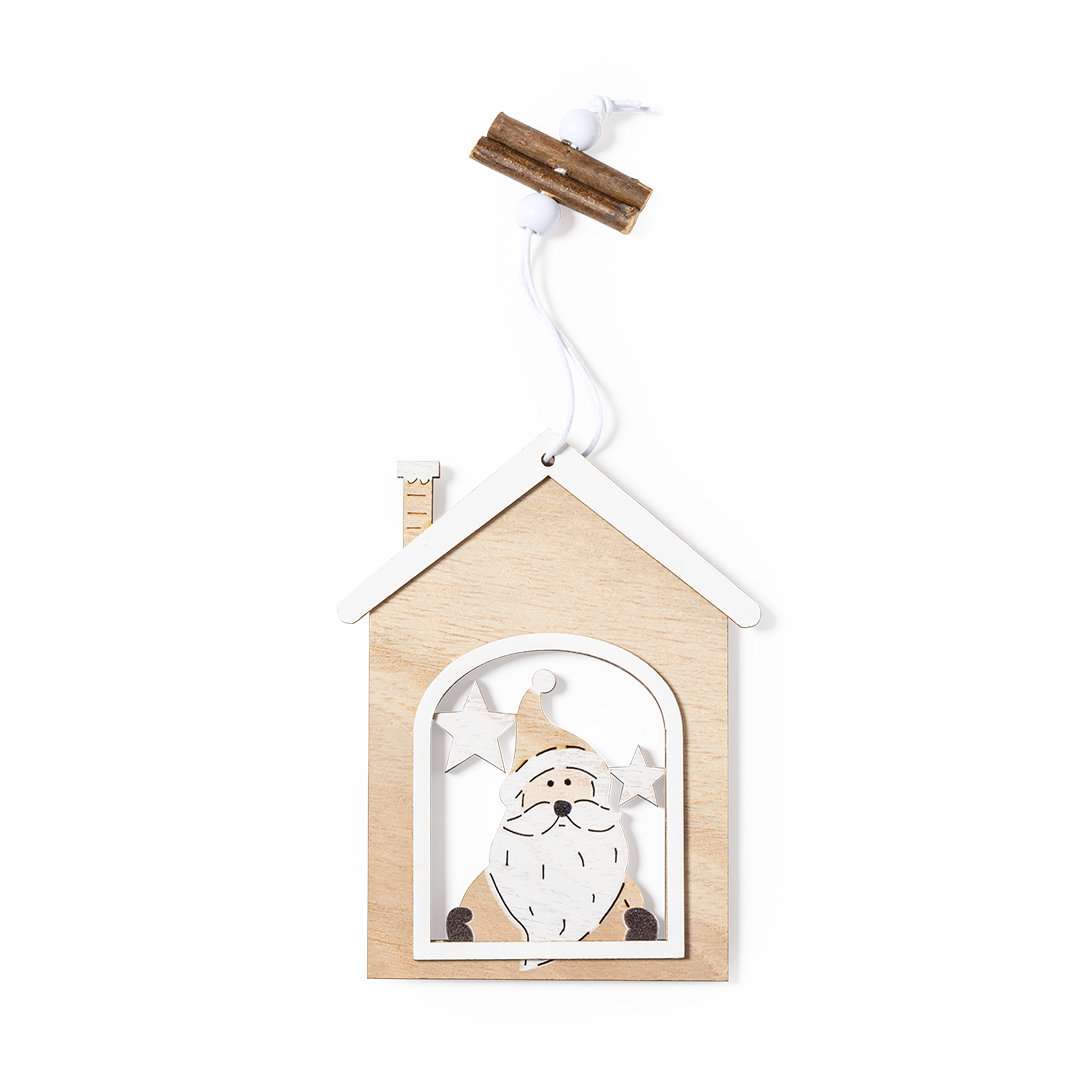 Adorno navideño en madera natural Roman con diseño Papa Noel y motivos navideños