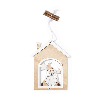 Adorno navideño en madera natural Roman con diseño Papa Noel y motivos navideños