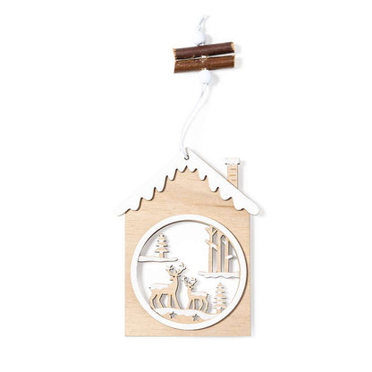Adorno navideño en madera natural Roman con diseño Papa Noel y motivos navideños