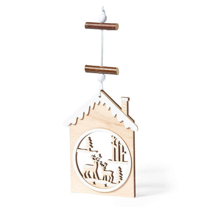 Adorno navideño en madera natural Roman con diseño Papa Noel y motivos navideños