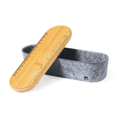 Estuche Nature de fieltro RPET con tapa de bambú y soporte para smartphone